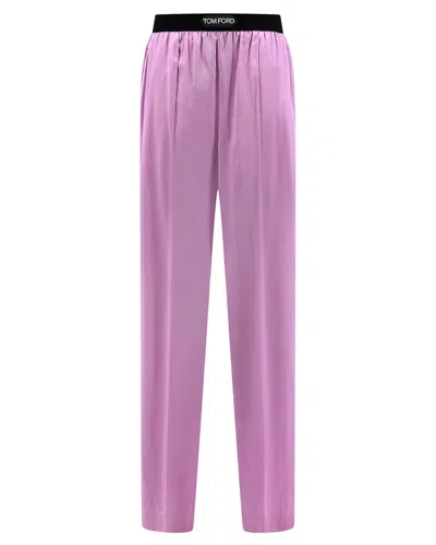 Tom Ford Silk Trouser With Velvet Waistband In Pink
