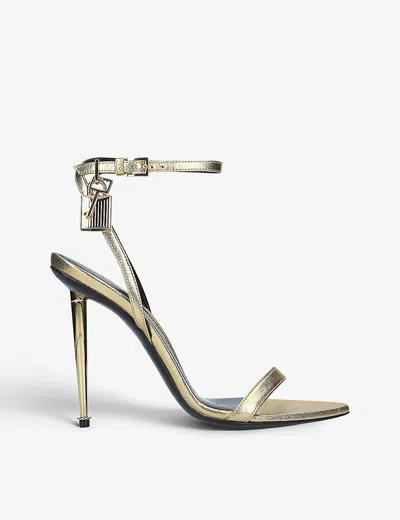Tom Ford Womens Gold Padlock Leather Heeled Sandals