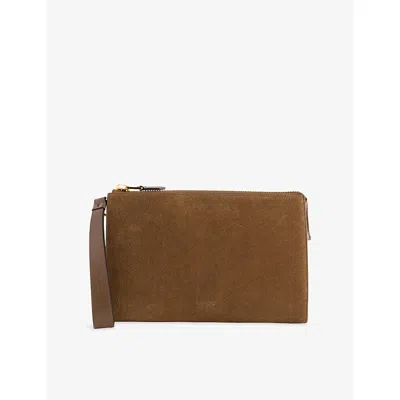 Tom Ford Womens Walnut Flat Mini Suede Pouch In Brown