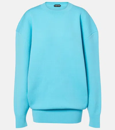 Tom Ford Wool And Cashmere-blend Sweatshirt Dress In Blue