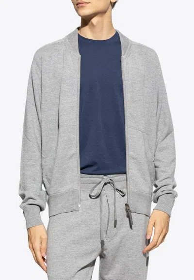 Tom Ford Wool And Cashmere Zip-up Cardigan In Gray