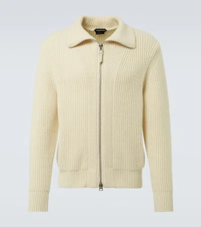 Tom Ford Wool And Mohair Zip-up Sweater In Gray