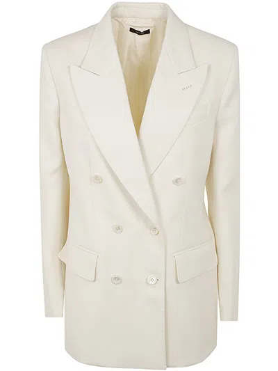 Tom Ford Wool And Silk Blend Twill Double Breasted Jacket Clothing In White