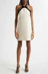 Tom Ford Bow-embellished Velvet-trimmed Wool And Silk-blend Crepe Mini Dress In Aw013 Ecru