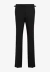 Tom Ford Wool Silk Blend Straight Leg Pants In Black