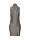 Tom Ford Striped Ribbed Metallic Wool-blend Turtleneck Mini Dress In Gray