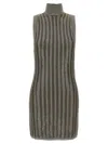 Tom Ford Striped Ribbed Metallic Wool-blend Turtleneck Mini Dress In Brown