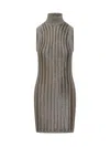 Tom Ford Striped Ribbed Metallic Wool-blend Turtleneck Mini Dress In Brown