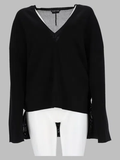 Tom Ford Deep V-neck Black Sweater With High-low Hem
