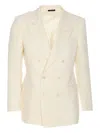 Tom Ford Dyllan Double-breasted Metallic Striped Wool And Silk-blend Suit Jacket In White