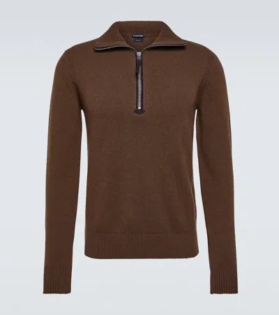 Tom Ford Wool-blend Half-zip Sweater In Brown