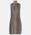 Tom Ford Striped Ribbed Metallic Wool-blend Turtleneck Mini Dress In Green
