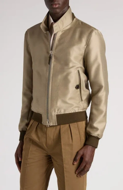 Tom Ford Wool Blend Twill Harrington Jacket In Fg796 Soft Military