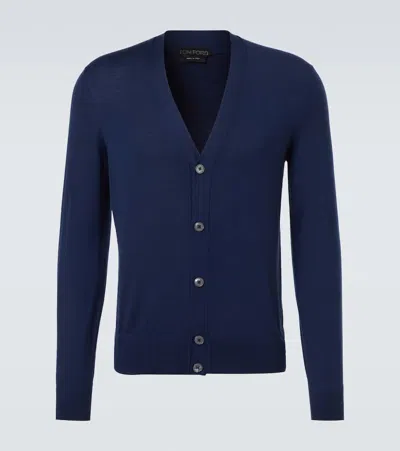Tom Ford Wool Cardigan In Blue