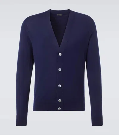 Tom Ford Wool Cardigan In Blue