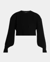 Tom Ford Wool-cashmere Blouson-sleeve Crop Sweater In Black