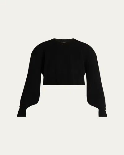 TOM FORD WOOL-CASHMERE BLOUSON-SLEEVE CROP SWEATER