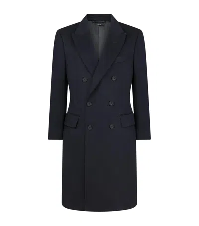 Tom Ford Wool-cashmere Double-breasted Coat In Navy