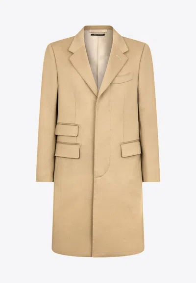 Tom Ford Wool Cashmere Single-breasted Coat In Beige