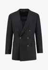 Tom Ford Satin Blazer Double Breasted Peak Lapels In Blue