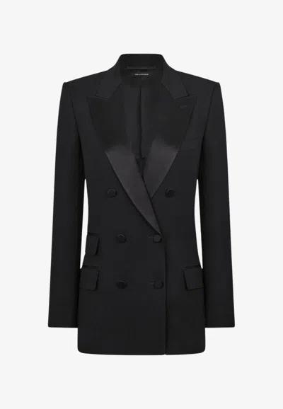 Tom Ford Wool Double-breasted Tuxedo Blazer In Black