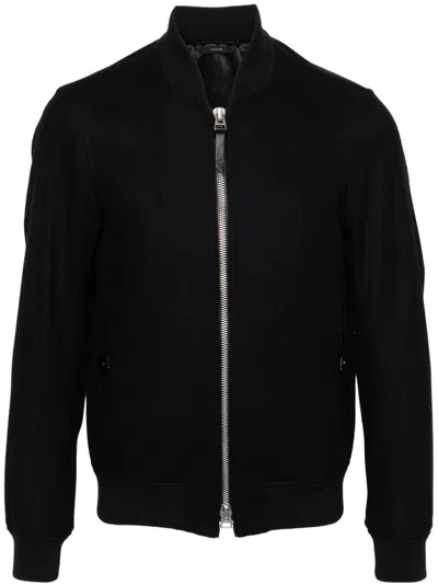 Tom Ford Light Felted Bomber Jacket In Blue