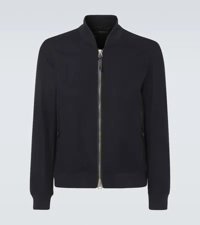 Tom Ford Wool Felt Bomber Jacket In Blue