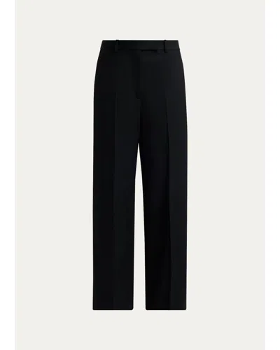 Tom Ford Wool Grain De Poudre Slanted Straight-leg Pants In Black