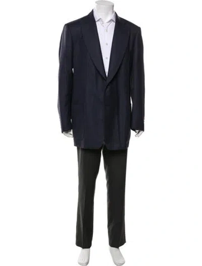 Pre-owned Tom Ford Wool Houndstooth Print Overcoat In Blue