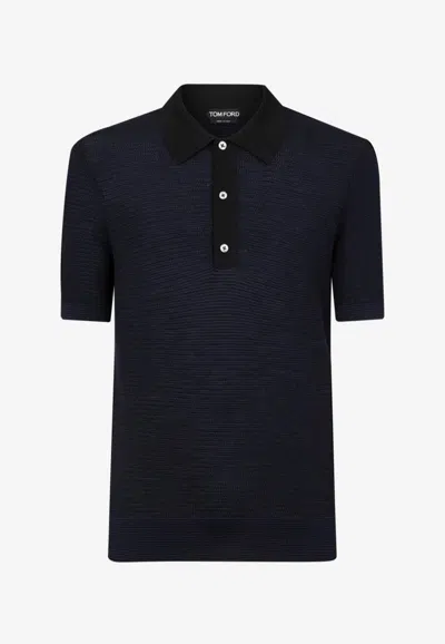 Tom Ford Wool Knit Polo T-shirt In Blue