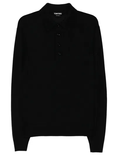 Tom Ford Wool Knitted Polo In Black