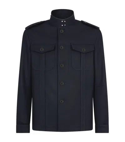 Tom Ford Wool Military Jacket In Navy
