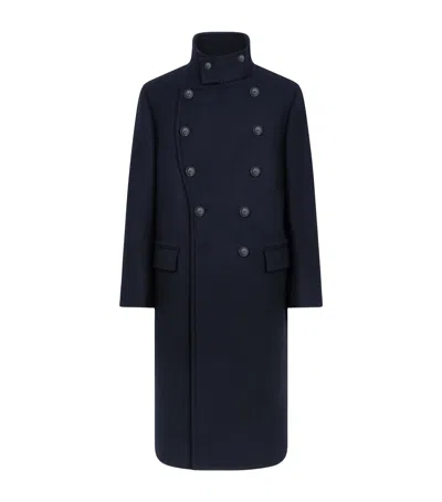 Tom Ford Wool Military Overcoat In Blue