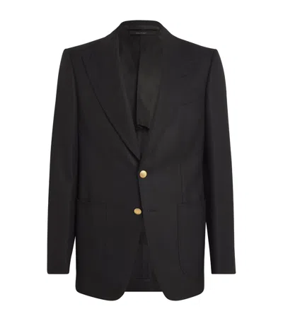 Tom Ford Grand Hopsack Shelton Wool Blend Jacket In Navy