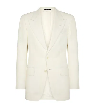 Tom Ford Wool-mohair-blend Basket Weave Shelton Blazer In White