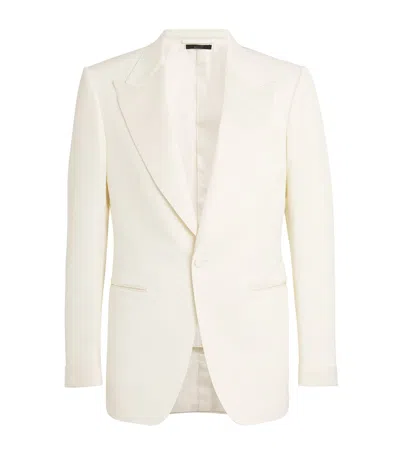 Tom Ford Shawl-collar Wool And Silk-blend Faille Tuxedo Jacket In White