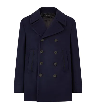 Tom Ford Wool Pea Coat In Blue