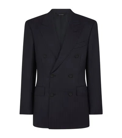 Tom Ford Wool Pinstripe Blazer In Blue