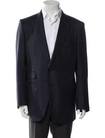 Pre-owned Tom Ford Wool Plaid Print Blazer In Blue