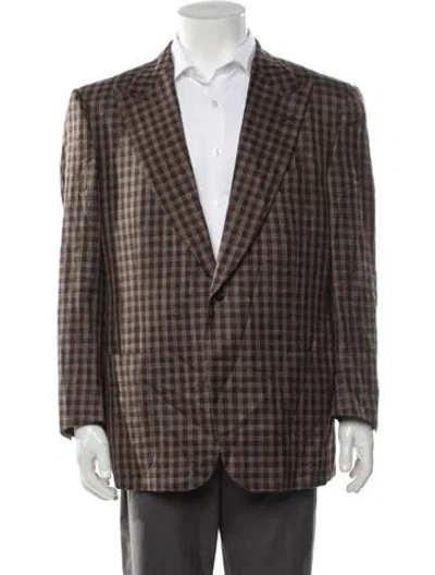 Pre-owned Tom Ford Wool Plaid Print Blazer In Brown