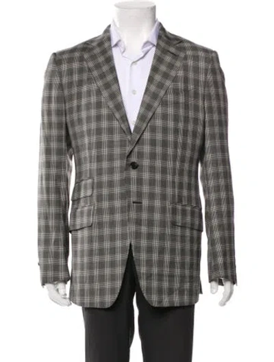 Pre-owned Tom Ford Wool Plaid Print Blazer In Gray