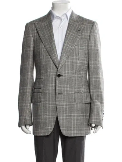 Pre-owned Tom Ford Wool Plaid Print Blazer In Gray