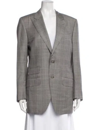 Pre-owned Tom Ford Wool Plaid Print Blazer In Gray
