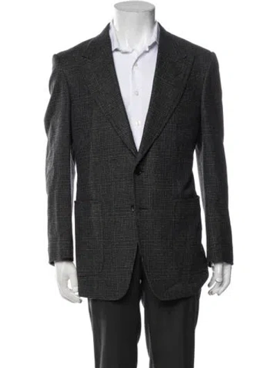 Pre-owned Tom Ford Wool Plaid Print Blazer In Grey