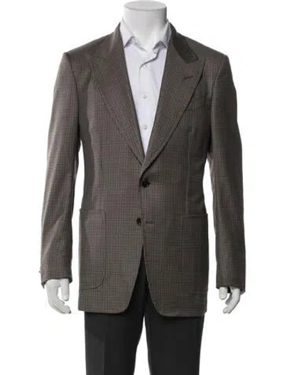 Pre-owned Tom Ford Wool Plaid Print Blazer In Neutral