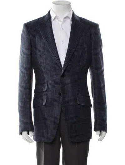 Pre-owned Tom Ford Wool Plaid Print Blazer W/ Tags In Blue