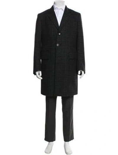 Pre-owned Tom Ford Wool Plaid Print Overcoat In Black