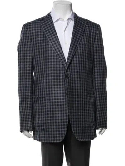 Pre-owned Tom Ford Wool Plaid Print Peacoat In Blue