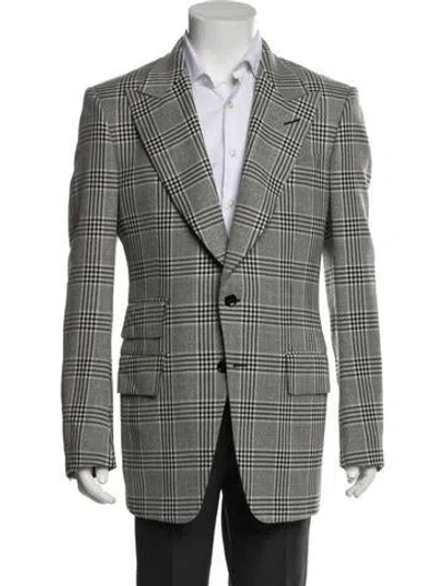 Pre-owned Tom Ford Wool Plaid Print Peacoat In Multi