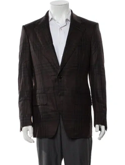 Pre-owned Tom Ford Wool Plaid Print Sport Coat In Brown